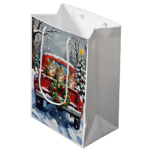 Maine Coon Christmas Red Truck Holiday Medium Gift Bag