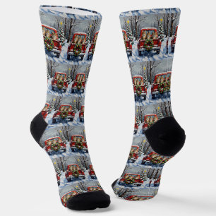 Maine Coon Christmas Red Truck Holiday Socks