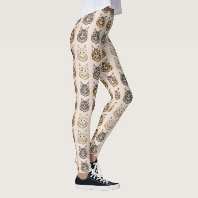 Maine Coon Cute Cat Lover Pattern Leggings (Right)