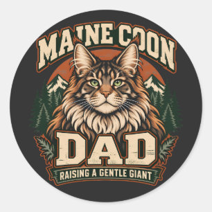 Maine Coon Dad Vintage Forest Green Cat Badge Classic Round Sticker
