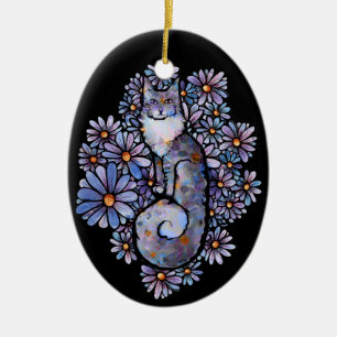 Maine Coon Dilute Calico Cat Purple                Ceramic Tree Decoration