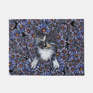 Maine Coon Dilute Calico Cat Purple Daisy Doormat