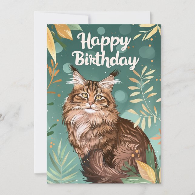 Maine Coon Happy Birthday Holiday Card (Front)