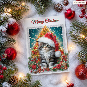Maine Coon Kitten Meowy Christmas Holiday Card