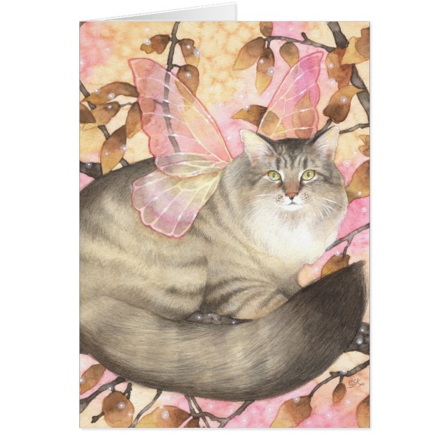 Maine Coon Magic - Fairy Cat Art Card (Front)