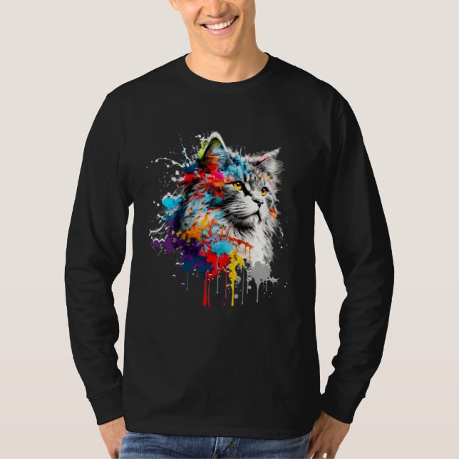 Maine Coon Paint Splatter Cat  Splatter Paint T-Shirt (Front)
