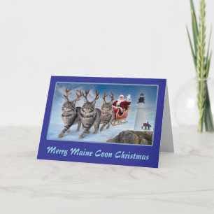 Maine Coon Reindeer Folded Greeting Card