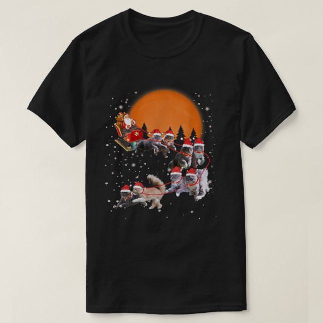Maine Coon Reindeer Santa Sleigh Christmas Cats Xm T-Shirt (Design Front)