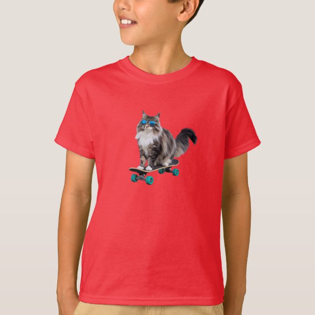 Maine Coon Skateboarder T-Shirt (Front)