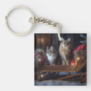 Maine Coon Snowy Sleigh Christmas Decor Key Ring