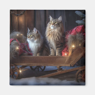 Maine Coon Snowy Sleigh Christmas Decor Magnet
