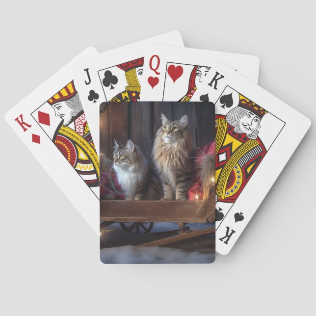Maine Coon Snowy Sleigh Christmas Decor Playing Cards (Back)