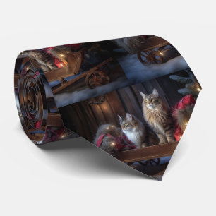 Maine Coon Snowy Sleigh Christmas Decor Tie
