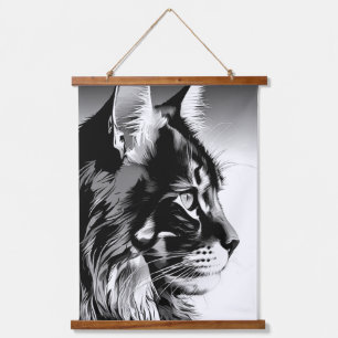 Maine Coon Tapestry: Black & White Cat Wall Hangin Hanging Tapestry