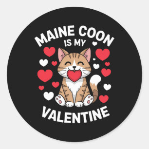 Maine Coon Valentine Adorable Cat Design Mum Kitty Classic Round Sticker
