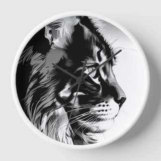 Maine Coon Wall Clock: White Frame Cat Home Decor Clock