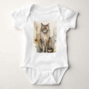 Maine Coon Watercolor Illustration Baby Bodysuit