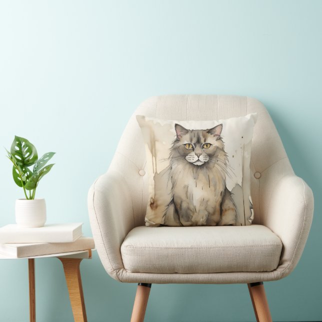 Maine Coon Watercolor Illustration Cushion (Chair)