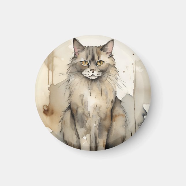 Maine Coon Watercolor Illustration Magnet (Front)