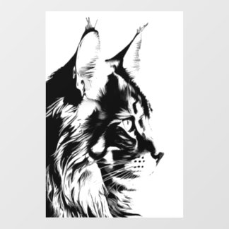 Maine Coon Window Cling: Black & White Cat Decal