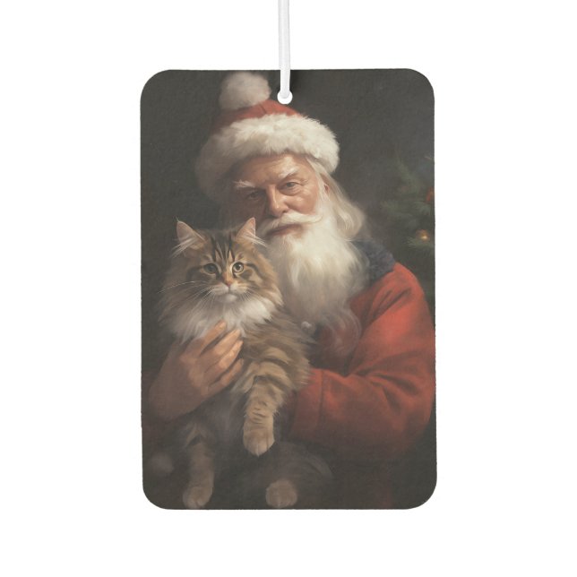 Maine Coon With Santa Claus Festive Christmas  Car Air Freshener (Front)