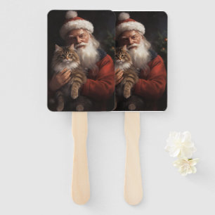 Maine Coon With Santa Claus Festive Christmas Hand Fan