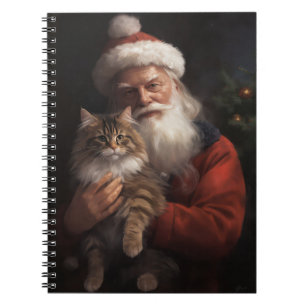 Maine Coon With Santa Claus Festive Christmas  Notebook