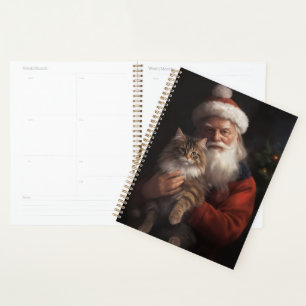 Maine Coon With Santa Claus Festive Christmas  Planner