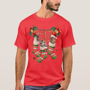 Maine Coons In Christmas Sock Funny Pajamas Family T-Shirt