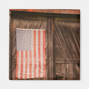 Maine, Faded American flag on door of old barn Magnet