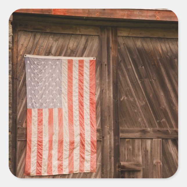 Maine, Faded American flag on door of old barn Square Sticker (Front)
