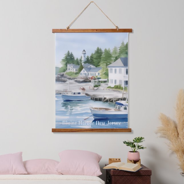 Maine Harbour New Jersey Watercolor Art  Hanging Tapestry (Bedroom)