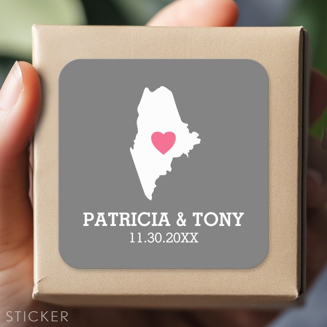 Maine Home State Love with Custom Heart Square Sticker (Custom Sticker)