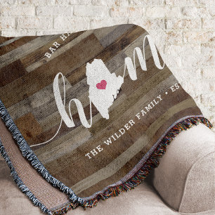 Maine Home State Personalised Rustic Wood Look Throw Blanket