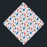 Maine Icons Bandana<br><div class="desc">This design features all your favourite Maine icons; chickadees, boots, blueberries, buoys, lobsters, lupines, and lighthouses.</div>