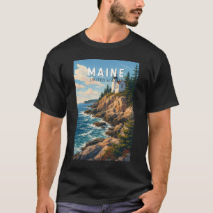 Maine Illustration Travel Art Vintage T-Shirt