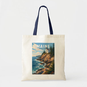 Maine Illustration Travel Art Vintage Tote Bag