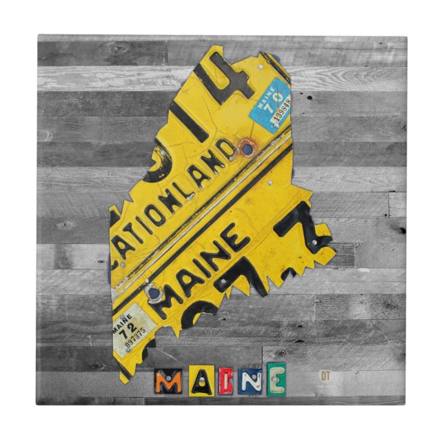 Maine License Plate Map Ceramic Tile (Front)