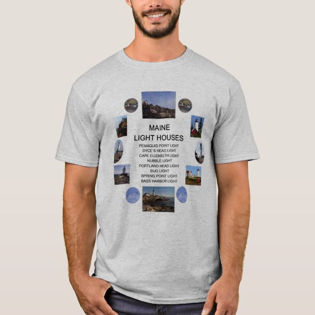 Maine Light Houses T-Shirt (Front)