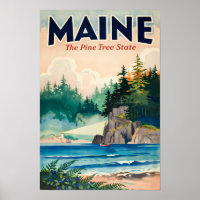 Maine Lighthouse Painterly Illustration Travel Art
