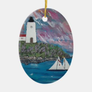 Maine Lighthouse Painting Ceramic Tree Decoration