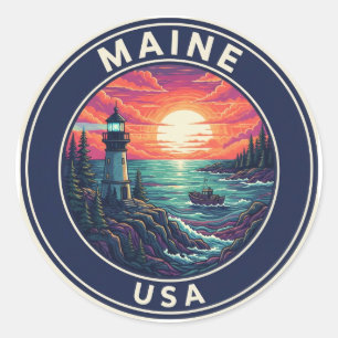 Maine Lighthouse Travel Classic Round Sticker
