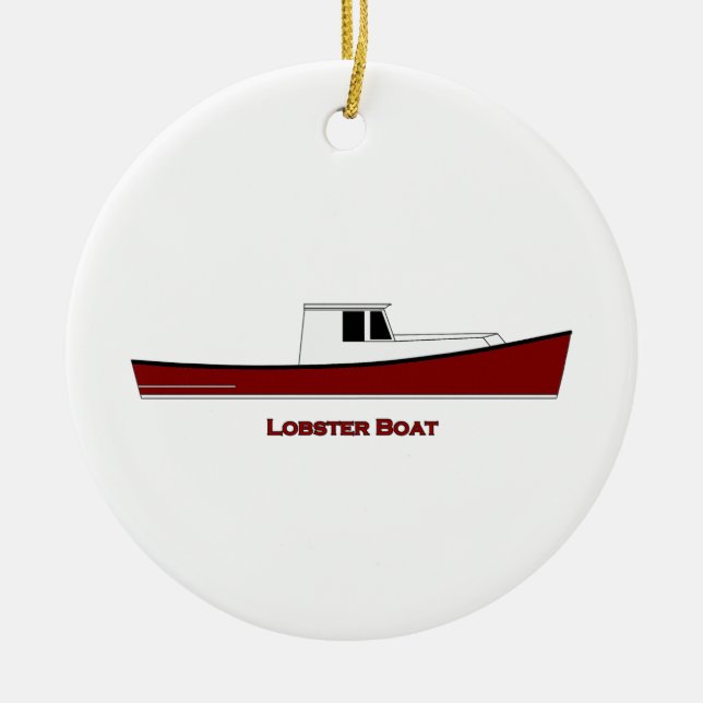 Maine Lobster Boat Ceramic Tree Decoration (Front)