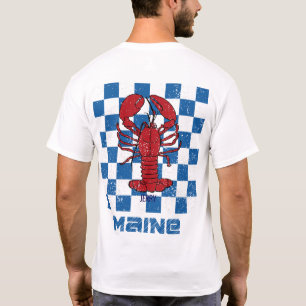 Maine Lobster Retro Distressed Chequerboard T-Shirt