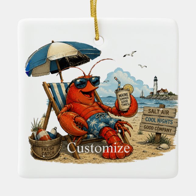 Maine Lobster Summer Fun Thunder_Cove Ceramic Ornament (Front)