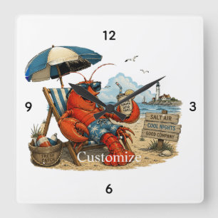 Maine Lobster Summer Fun Thunder_Cove Square Wall Clock