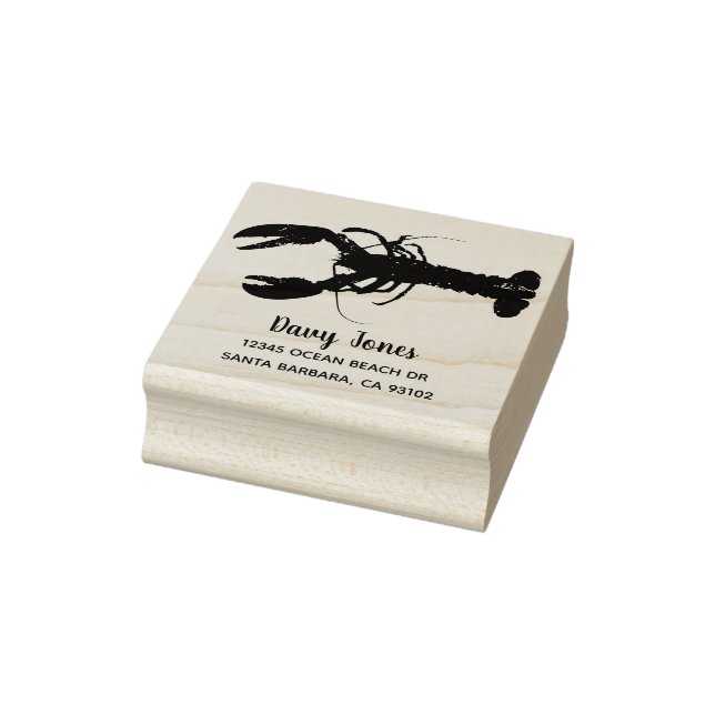 Maine Lobster Wood Art Return Address Rubber Stamp (Stamp)
