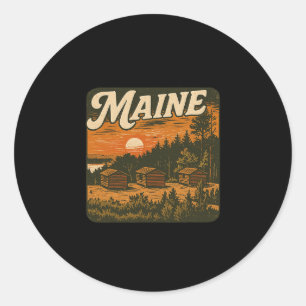 Maine Log Cabin Outdoor Camping Nature Enthusiast Classic Round Sticker