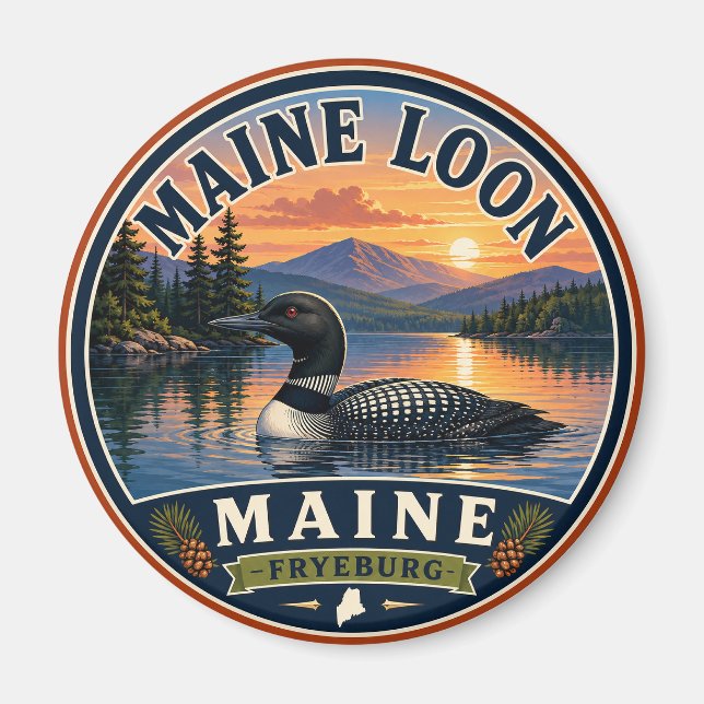 Maine Loon Fryeburg Maine Round Magnet (Front)