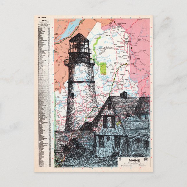 Maine Map Art Postcard (Front)
